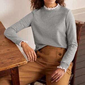 Boden Gray Holly Jersey Crewneck Sweater Small